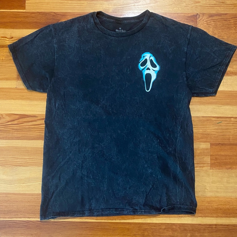 RARE Scream Ghostface Black Vintage Wash T Shirt with Graffiti Graphic Print - M